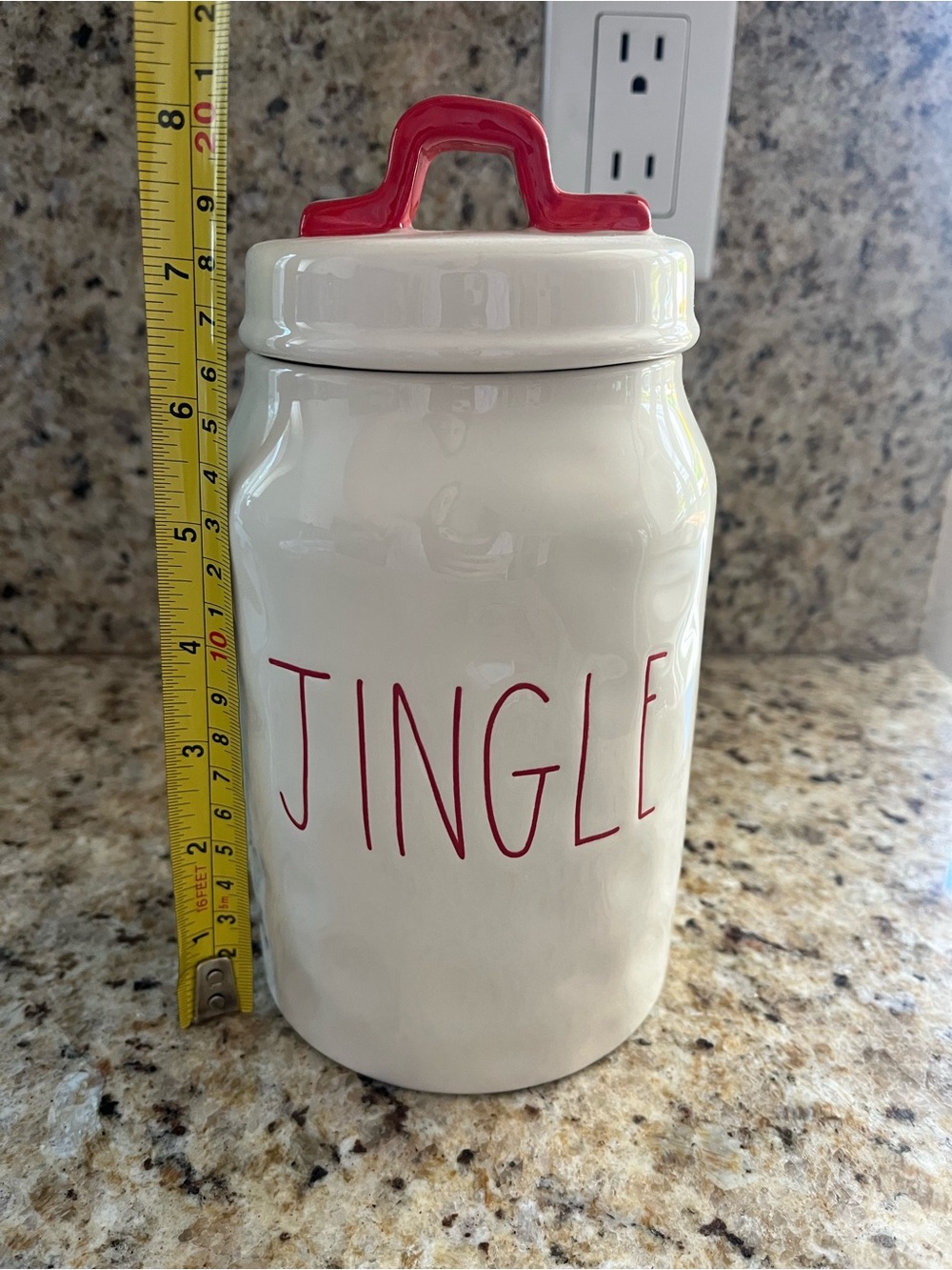 Rae Dunn Christmas Ceramic JINGLE Canister with Red Lid Handle